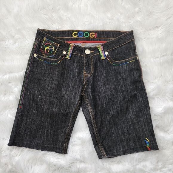 COOGI EMBROIDERED DENIM SHORTS SIZE 7/8 DARK WASH - Picture 1 of 12